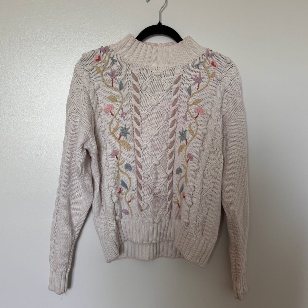 Vintage Distinction Embroidered Turtleneck Sweater, Shabby Chic, Women’s Large